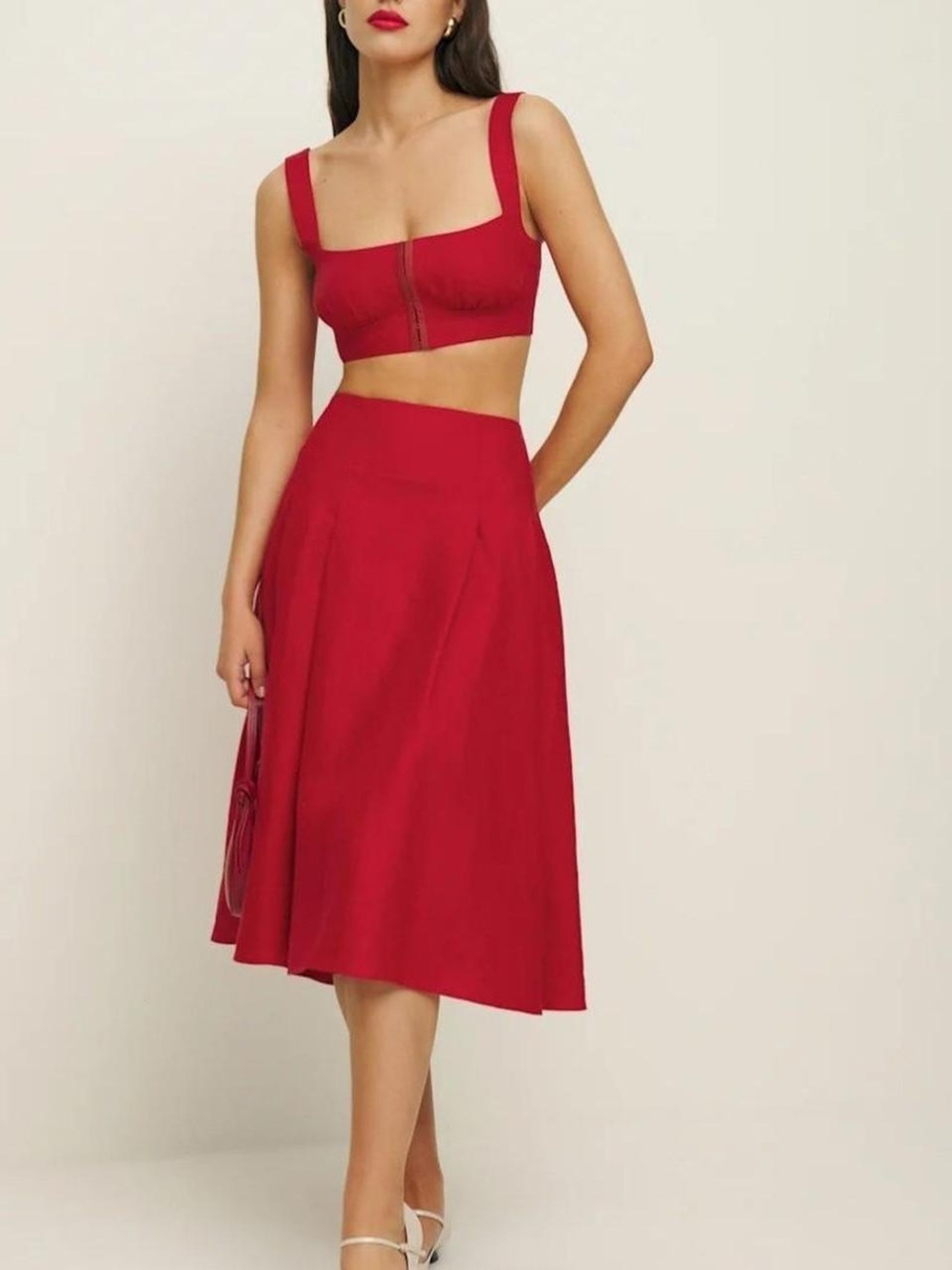Reformation Red Midi A-Line Skirt